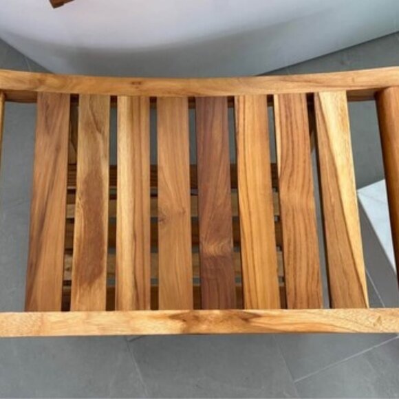 EcoDecors Harmony 24' Teak Shower Bench with Shelf And LiftAide Arms - BRAND NEW - Picture 2 of 5